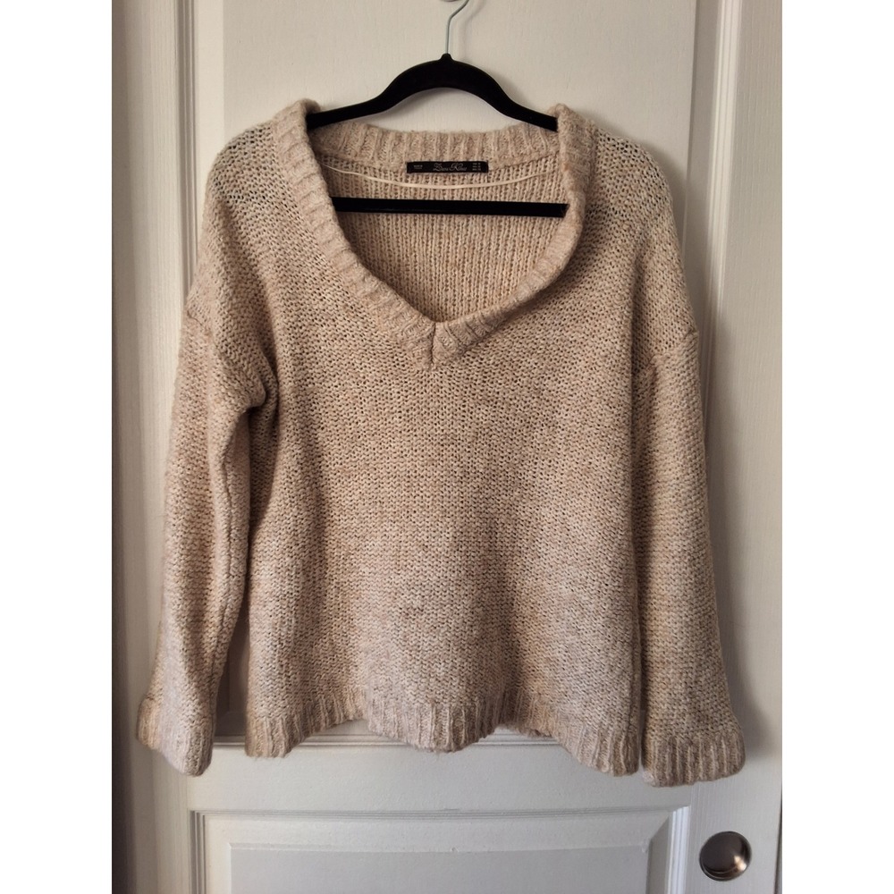 Zara Knit Medium Made in Italy Wool Blend V-Neck Cable Knit Sweater Cozy Warm